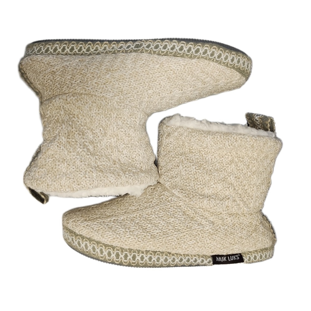 MUK LUKS Hera Slip-On Slipper Boots Womens US S (5-6) Multi Cable Knit Round Toe